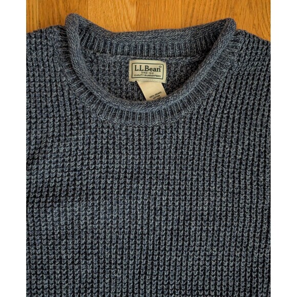 Men's L.L.Bean Organic Cotton Waffle Sweater Rollneck Crew Blue XL 509337 - Picture 4 of 8